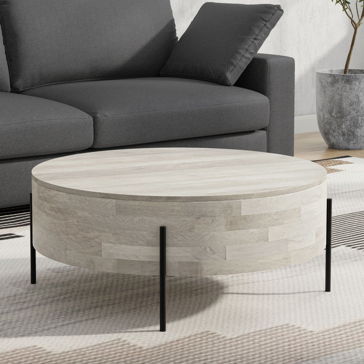 Drum Coffee Table with Solid Mango Wood Construction - Light Brown, White, Dark Brown, photo 12 of 22