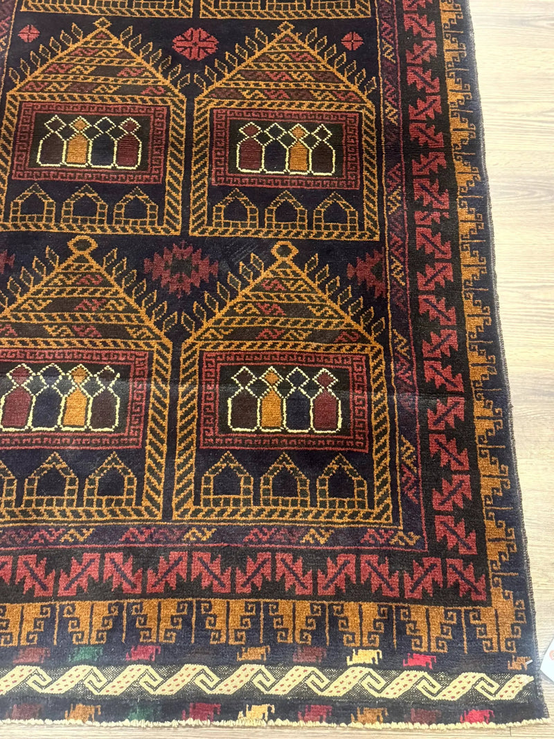 Afghan Rug 3x7, Navy Blue, Tribal Rug, Balouch Carpet, New by Jewel Rugs