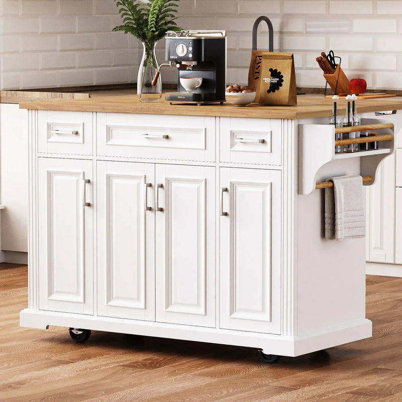 K&K 54-Inch Large Kitchen Island with Rubber Wood Drop Leaf by HouseOfZazla