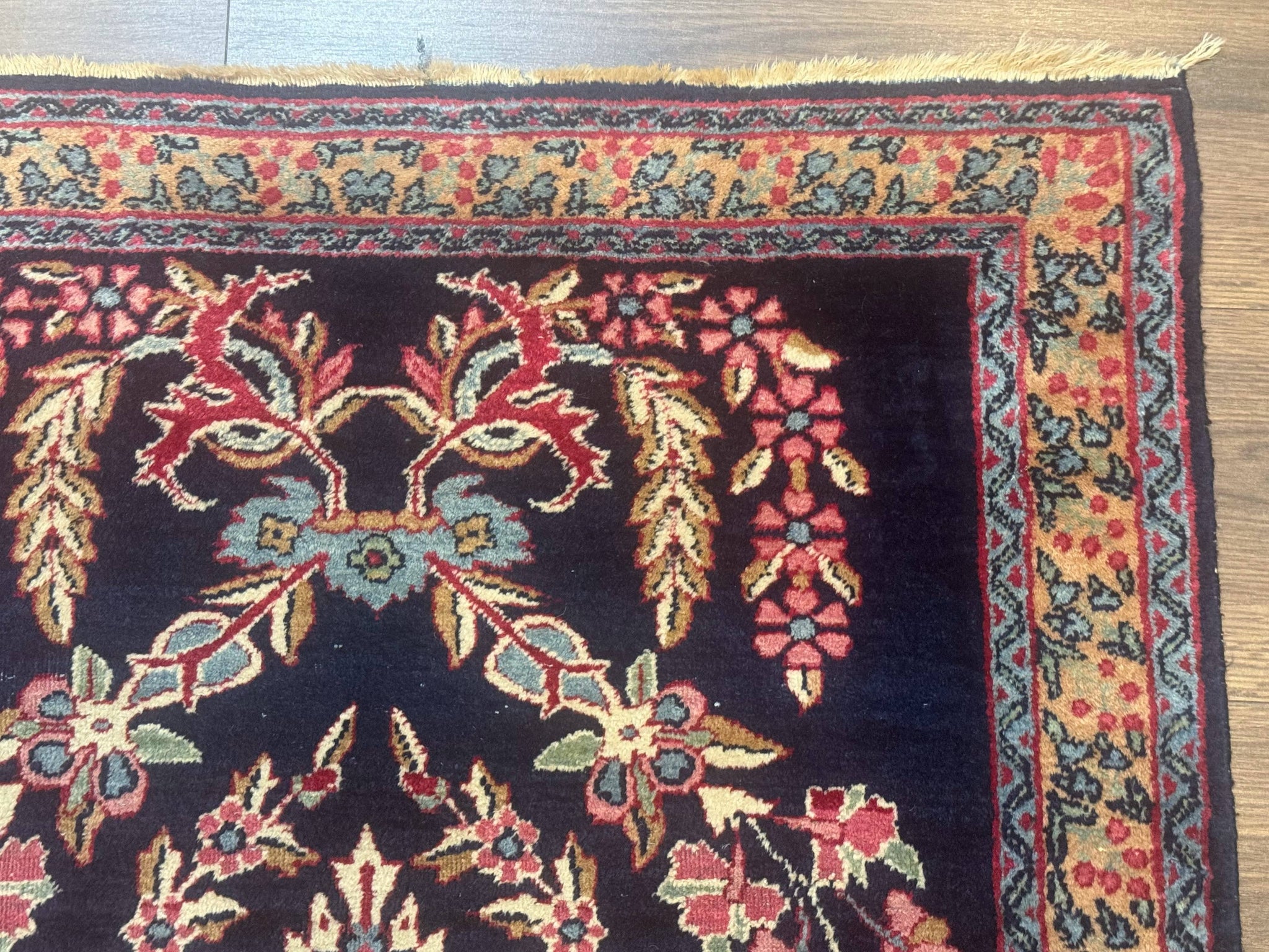 Antique Persian Kerman Rug 2.8 x 4, Navy Blue, Floral by Jewel Rugs
