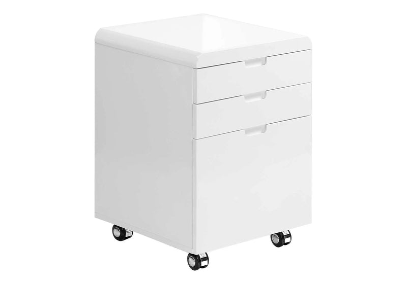 File Cabinet, Rolling Mobile, Storage Drawers, Printer Stand, Office, Work, Glossy Contemporary, Modern - White by Unique Piece Furniture