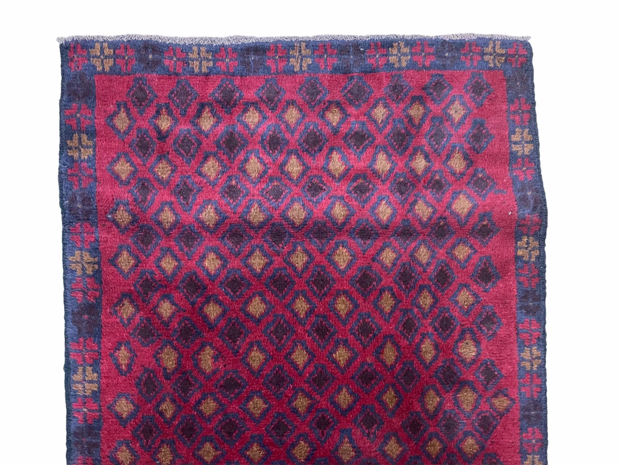 3x5 New Vintage Handmade Tribal Wool Rug Balouch Rug Afghan Rug Red Blue Diamond by Jewel Rugs