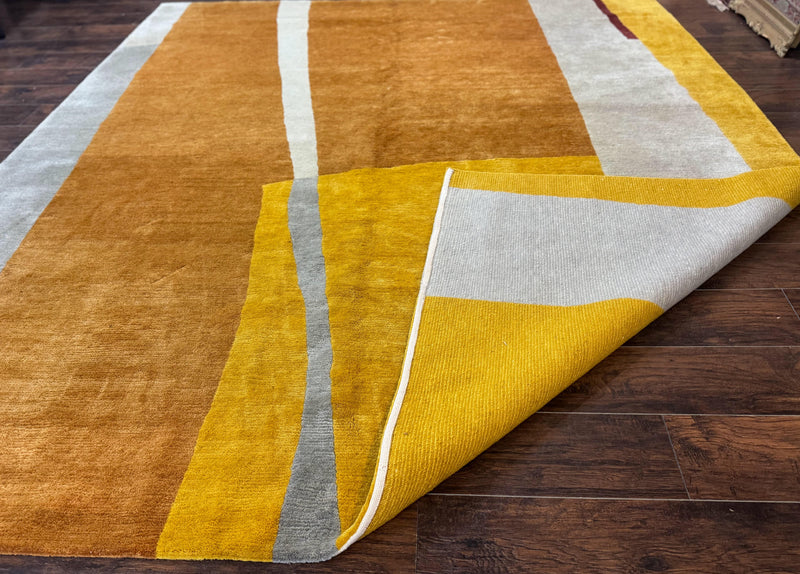 Modern Tibetan Rug 9x10, Wool Handmade Tibetan Area Rug, Abstract Multicolor by Jewel Rugs