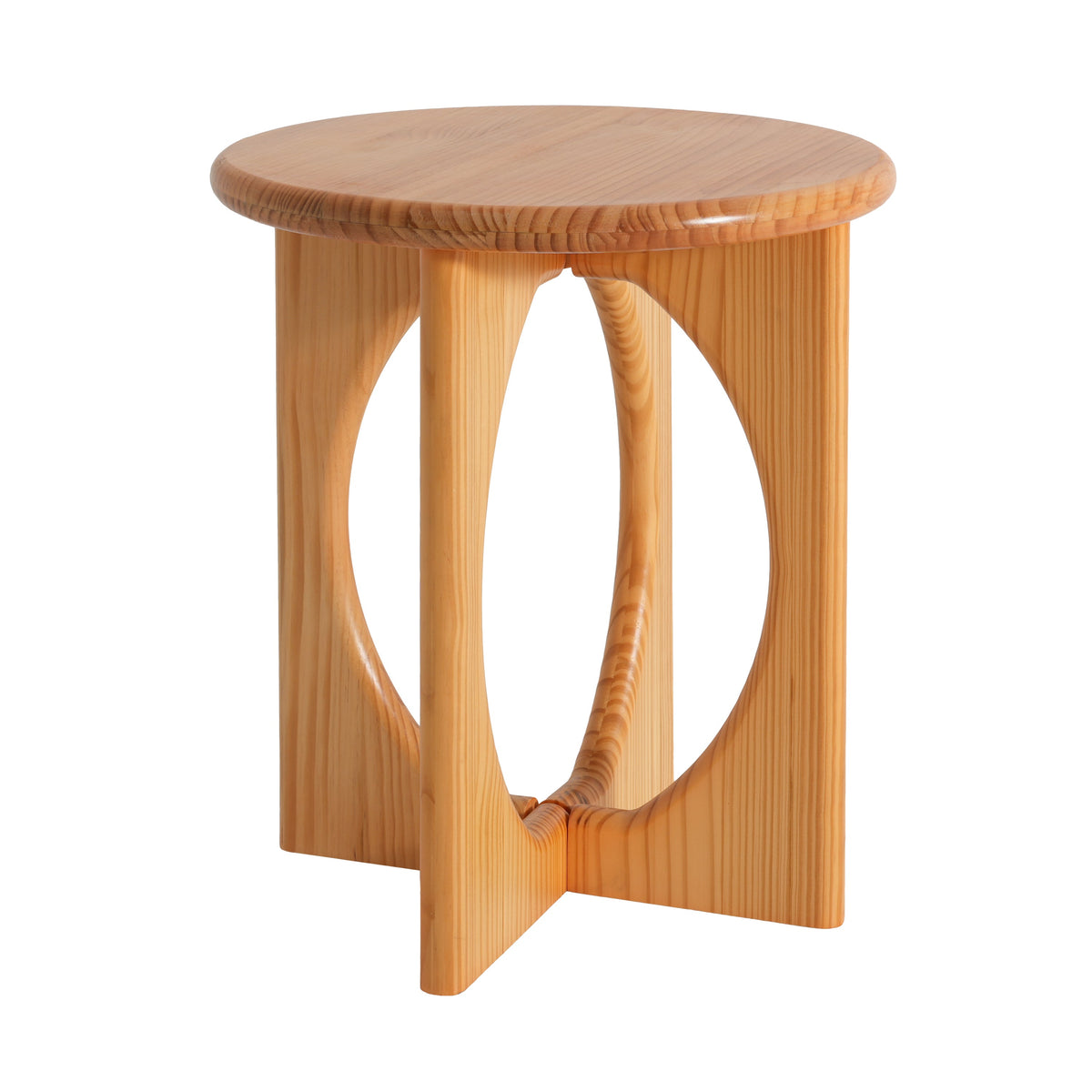 Natural Pine Wood Round End Table with Geometric Legs - Natural, photo 5 of 10