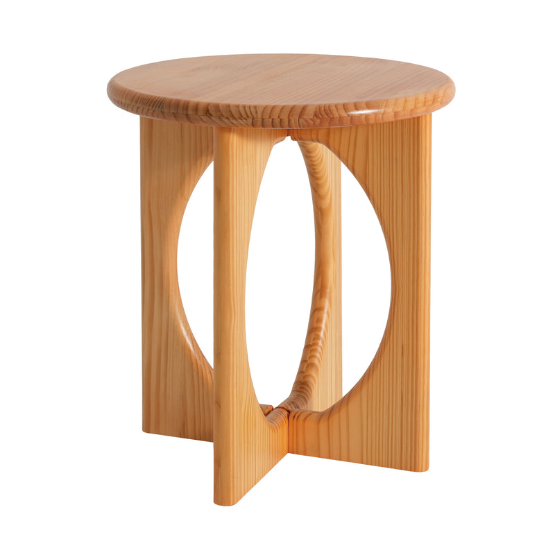 Natural Pine Wood Round End Table with Geometric Legs - Natural, photo 5 of 10
