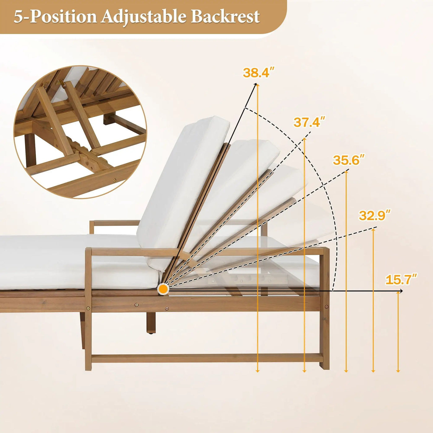 Outdoor Double Lounge Chair With 5 Position Adjustable Backrest by Unique Piece Furniture