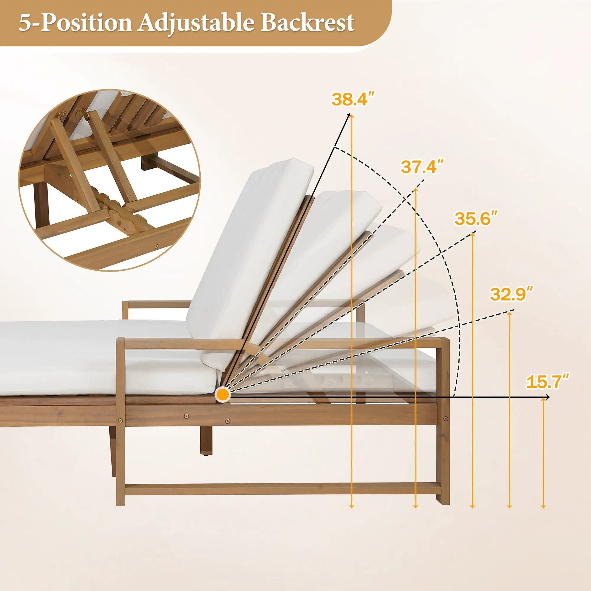 Outdoor Double Lounge Chair With 5 Position Adjustable Backrest by Unique Piece Furniture