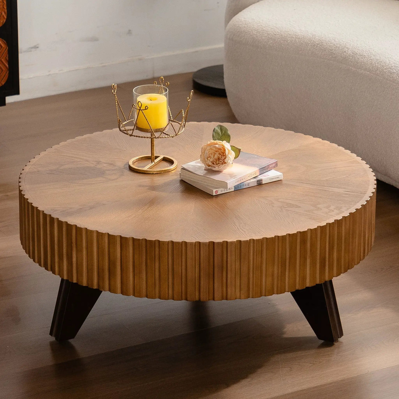 Round Retro Coffee With Solid Wood Legs by HouseOfZazla