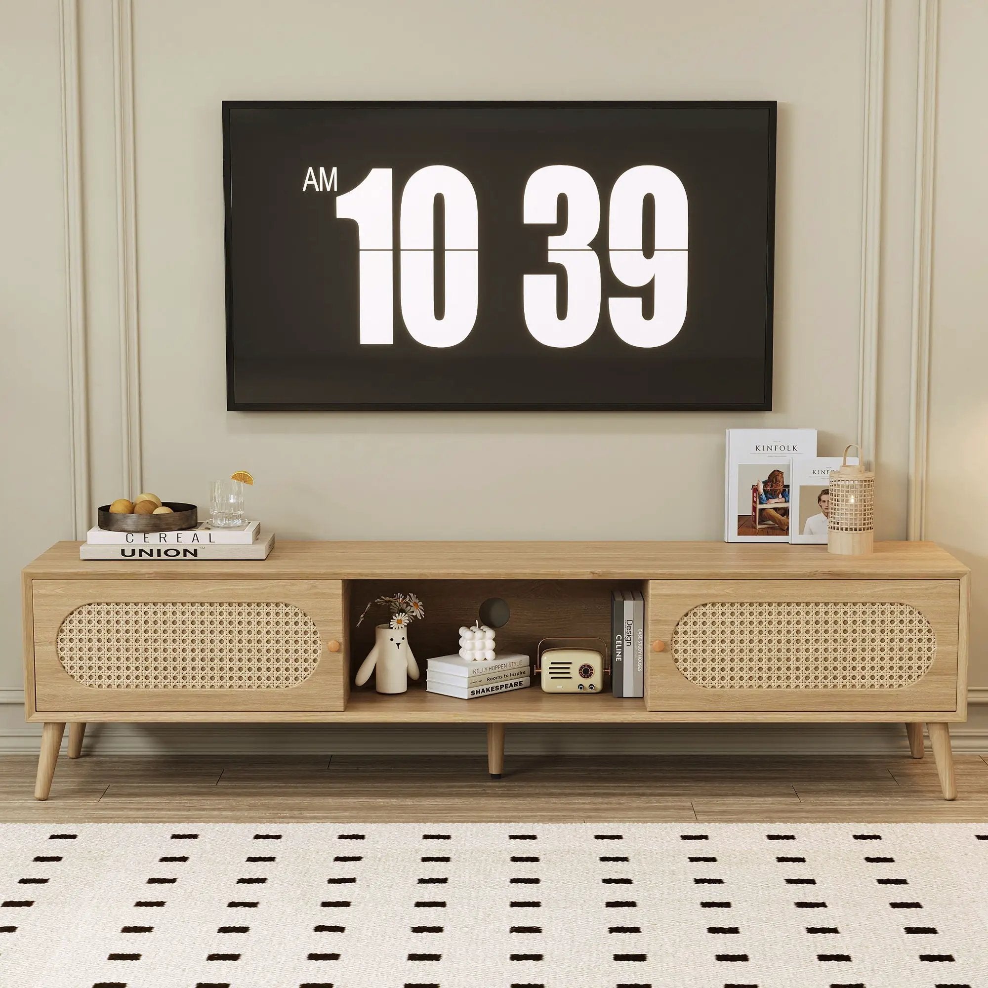 TV Stand For TVs Up To 80", Media Console, Cabinet - Natural by Unique Piece Furniture