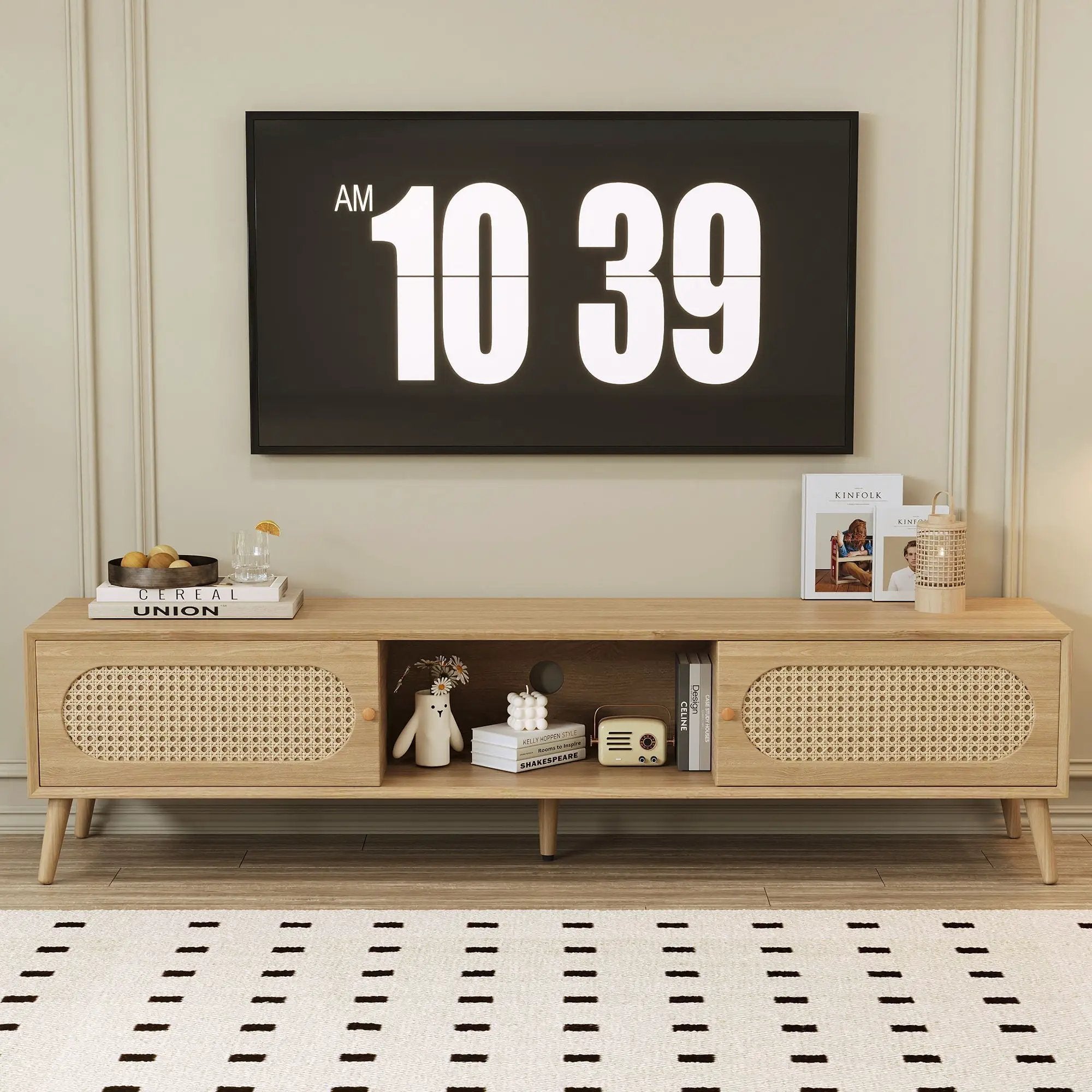 TV Stand For TVs Up To 80" - Natural Wood Media Console Cabinet by HouseOfZazla