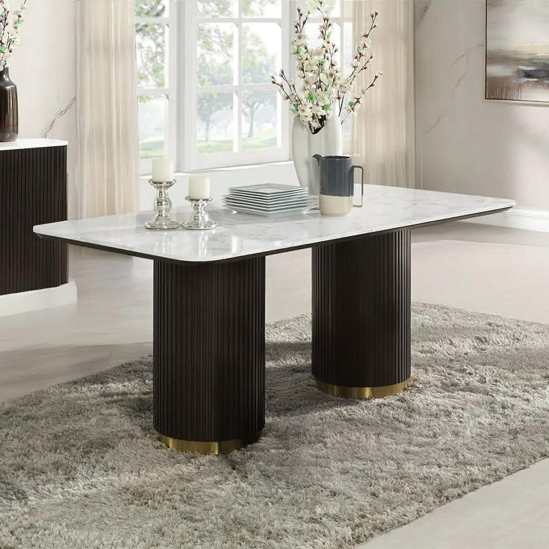 Clayten - Dining Table With Marble Top - White Natural Marble Top & Espresso by Unique Piece Furniture