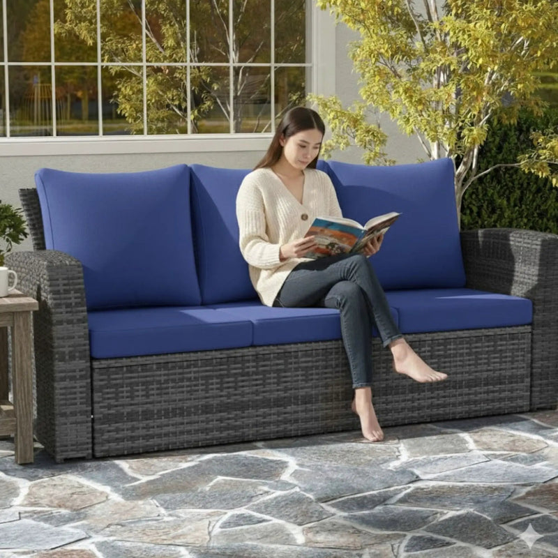 All-Weather Wicker 3 Seat Patio Sofa With Thick Cushions by HouseOfZazla