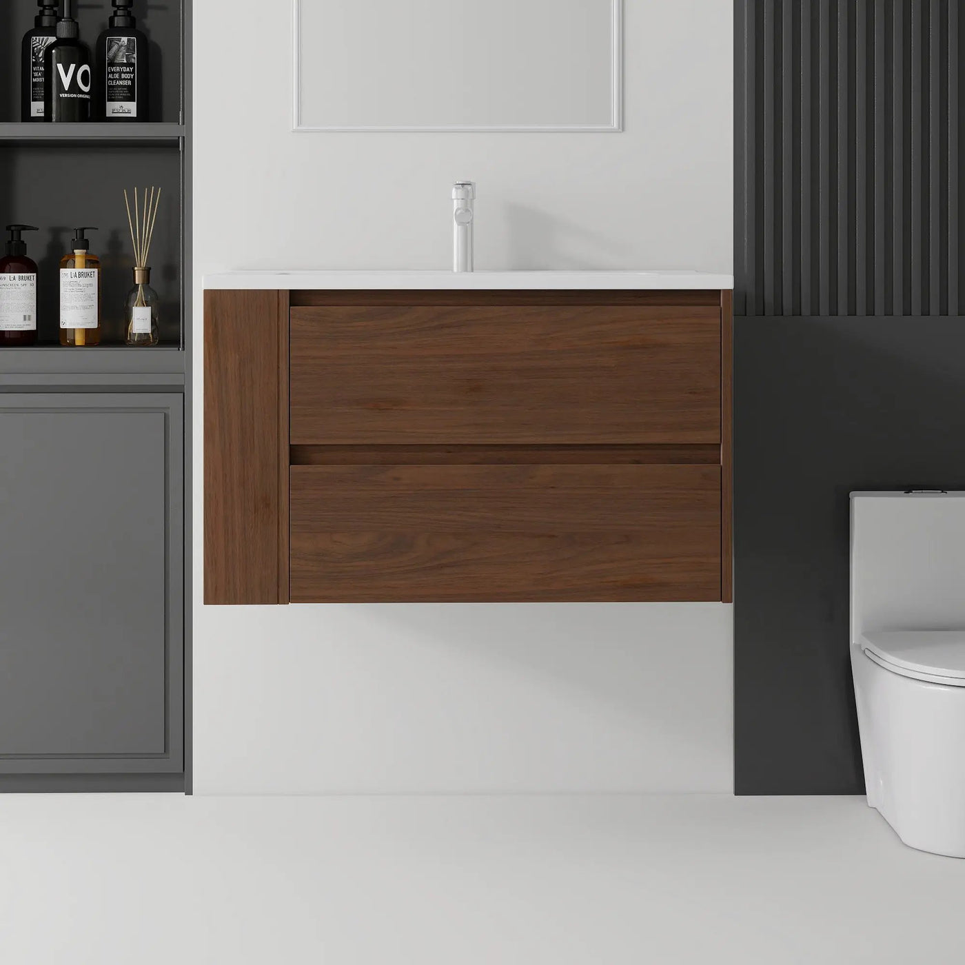 36 Inch Floating Bathroom Vanity with Sink, Soft-Close Door, Ceramic Sink, Plywood by HouseOfZazla