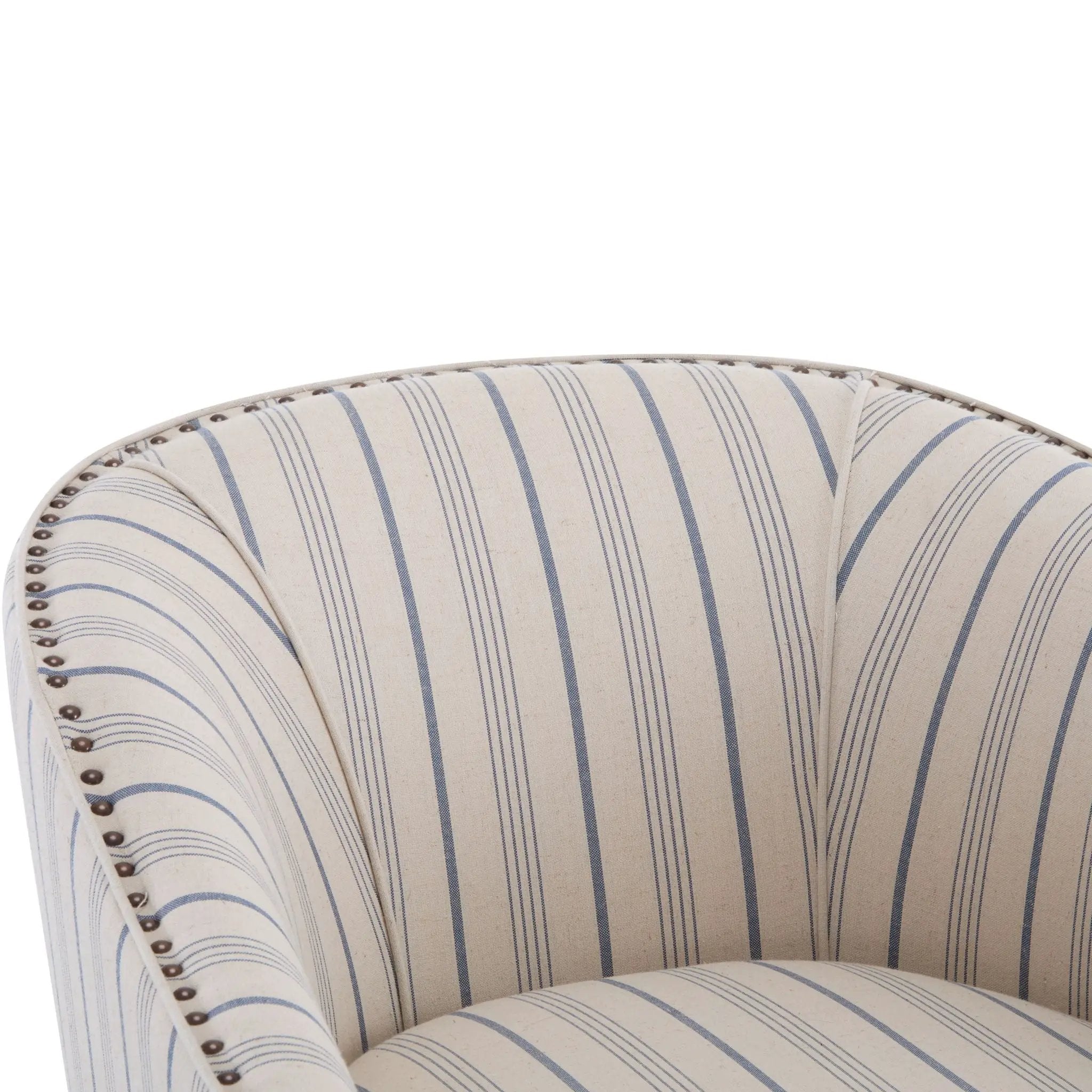 Transitional Upholstered Stripe Barrel Chair With Birch Wood Legs And Plush Cushioned Seat by HouseOfZazla