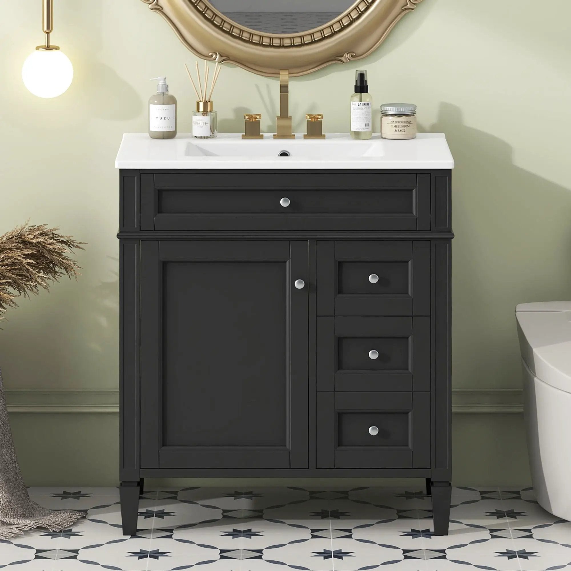Bathroom Vanity With Top Sink, 2 Drawers & Tip Out Drawer by Unique Piece Furniture