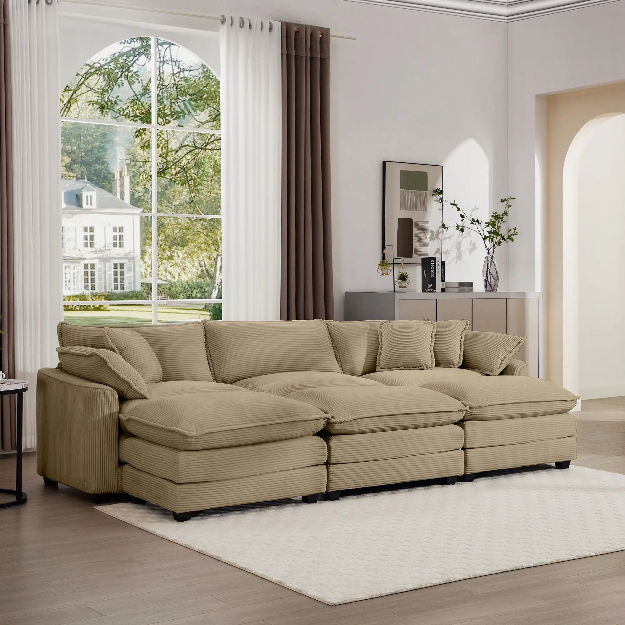 Modern Oversized Modular Cushion Sofa With Ottoman, Low Back, Deep Seating Sofa Set by HouseOfZazla