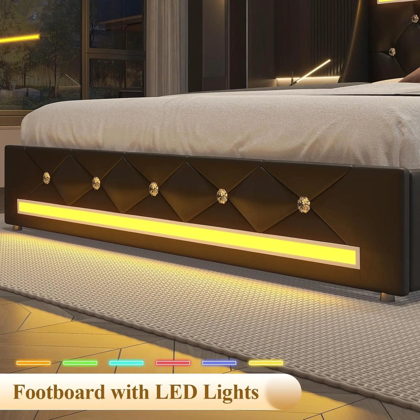 Wingback Upholstered Bed Frame With LED Lights, Charging Station by HouseOfZazla