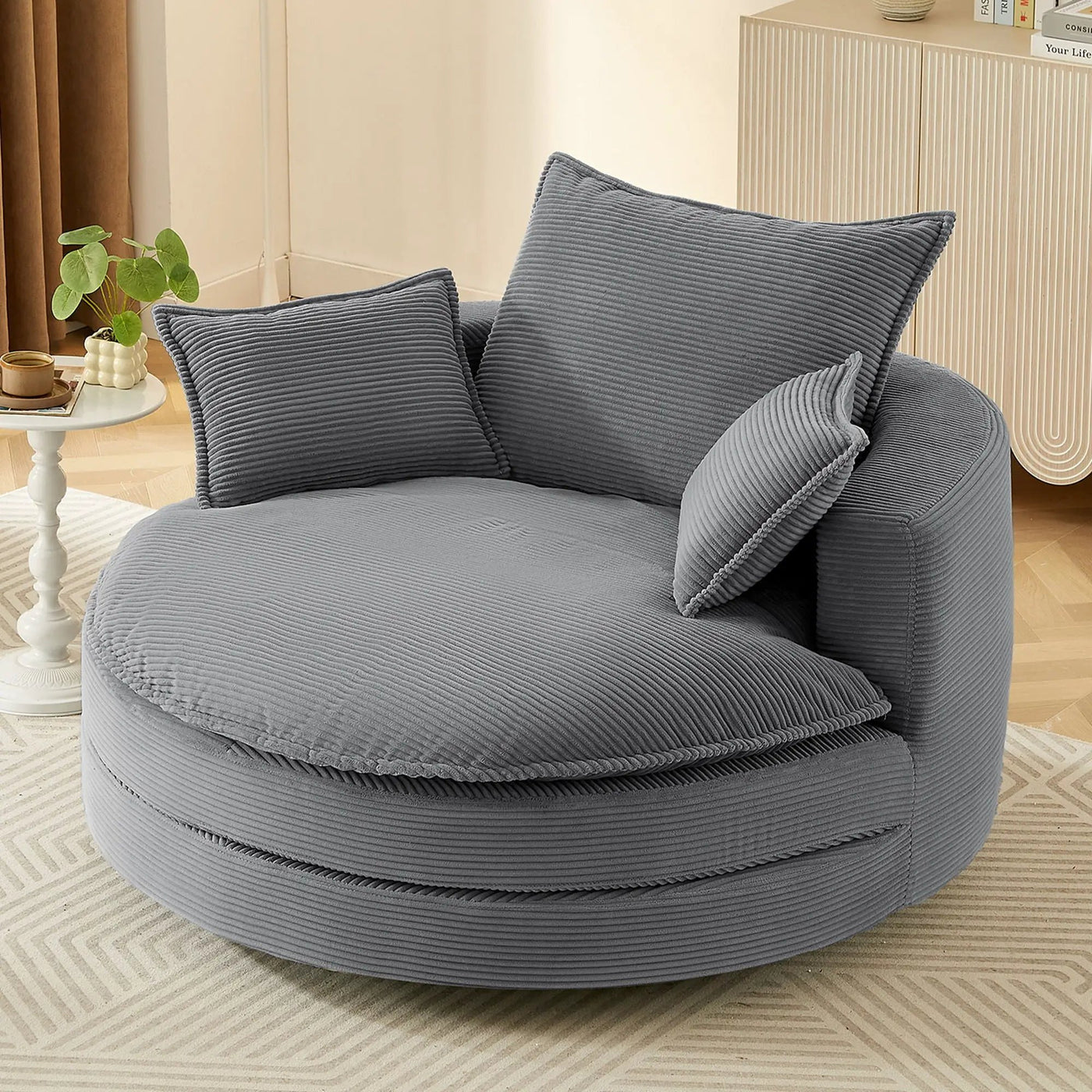 360° Swivel Accent Barrel Chair With Dual Layer Cushion And 3 Removable Pillows by Unique Piece Furniture