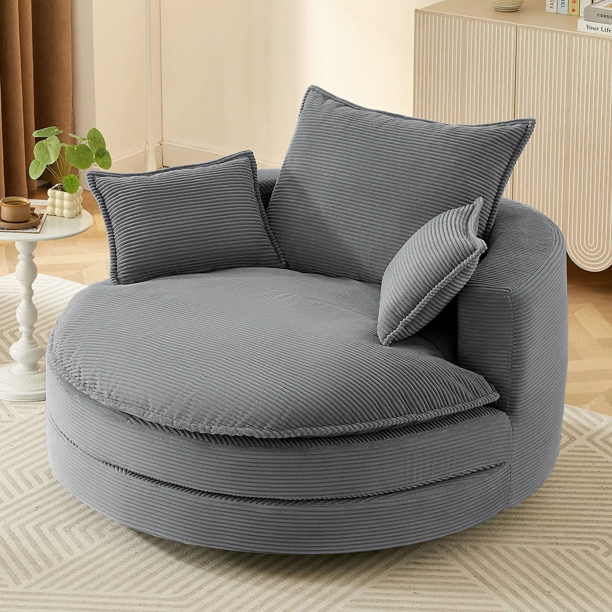 360° Swivel Accent Barrel Chair With Dual Layer Cushion And 3 Removable Pillows by HouseOfZazla