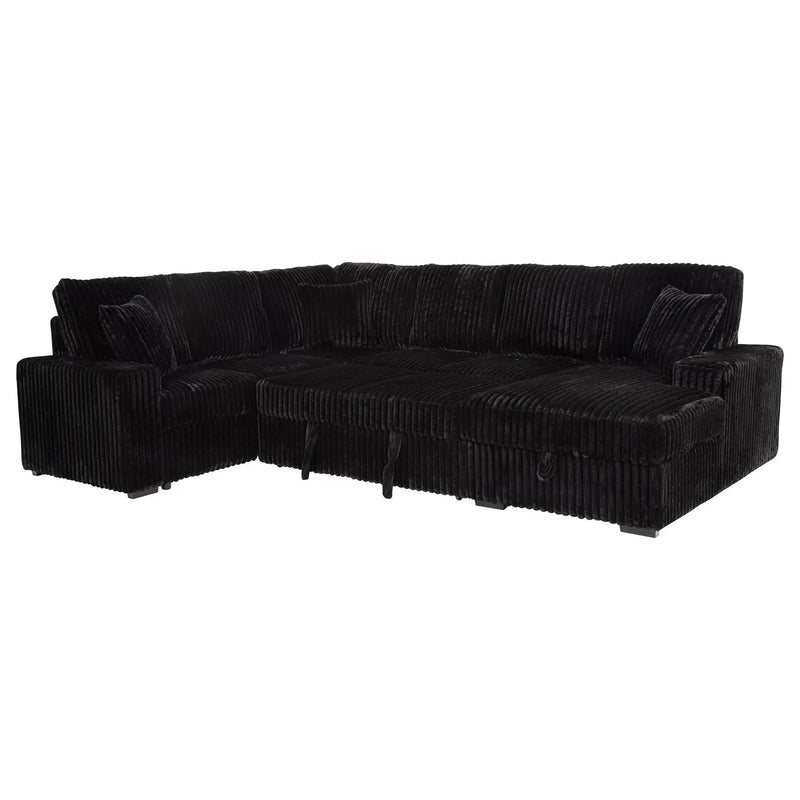 Devonshire Sleeper Sectional Sofa Storage Chaise Black by Unique Piece Furniture