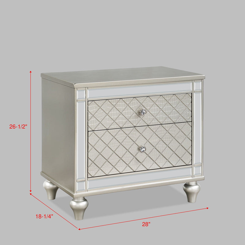 2 Drawer Nightstand with Diamond Patterned Fronts - Silver, photo 6 of 7