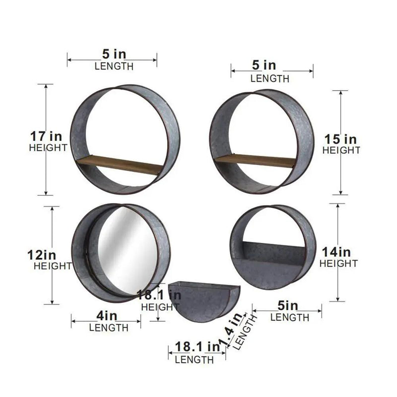 Farmhouse Round Metal Wall Planter (Set of 5) - Gray by HouseOfZazla