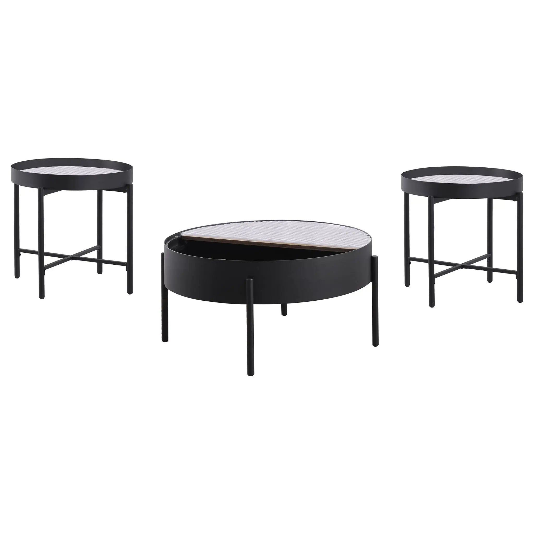 Ozella 3-piece Round Coffee and End Table Set Sandy Black by Unique Piece Furniture