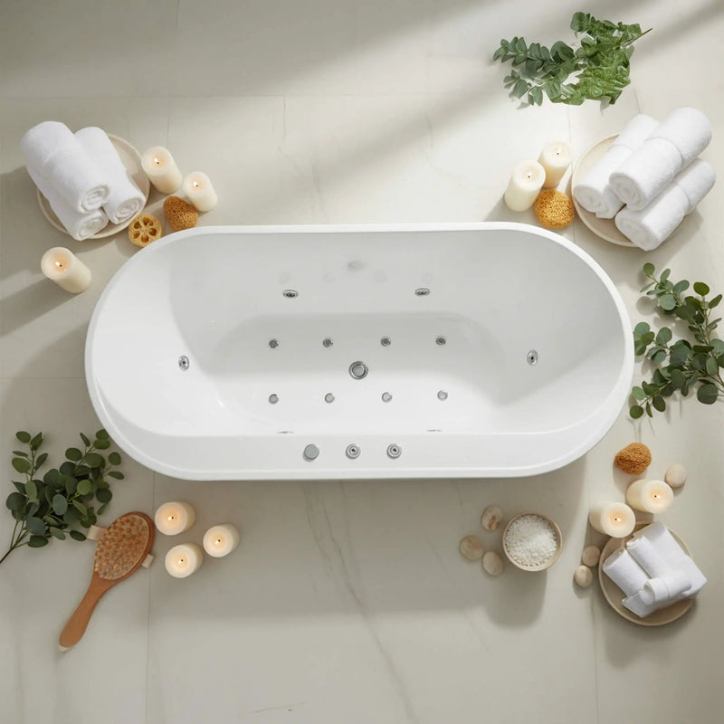 Nuvia Cascade 67-Inch Whirlpool Air Bath Soaking Tub With Adjustable Air Blower [No Faucet] (SAK68427) by SAKSBY WHOLESALE