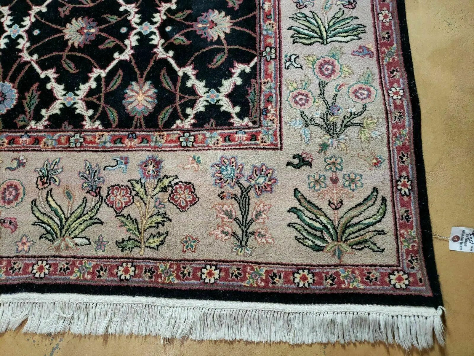 6' X 9' Handmade India Floral Oriental Wool Rug Carpet Hand Knotted Nice Black by Jewel Rugs