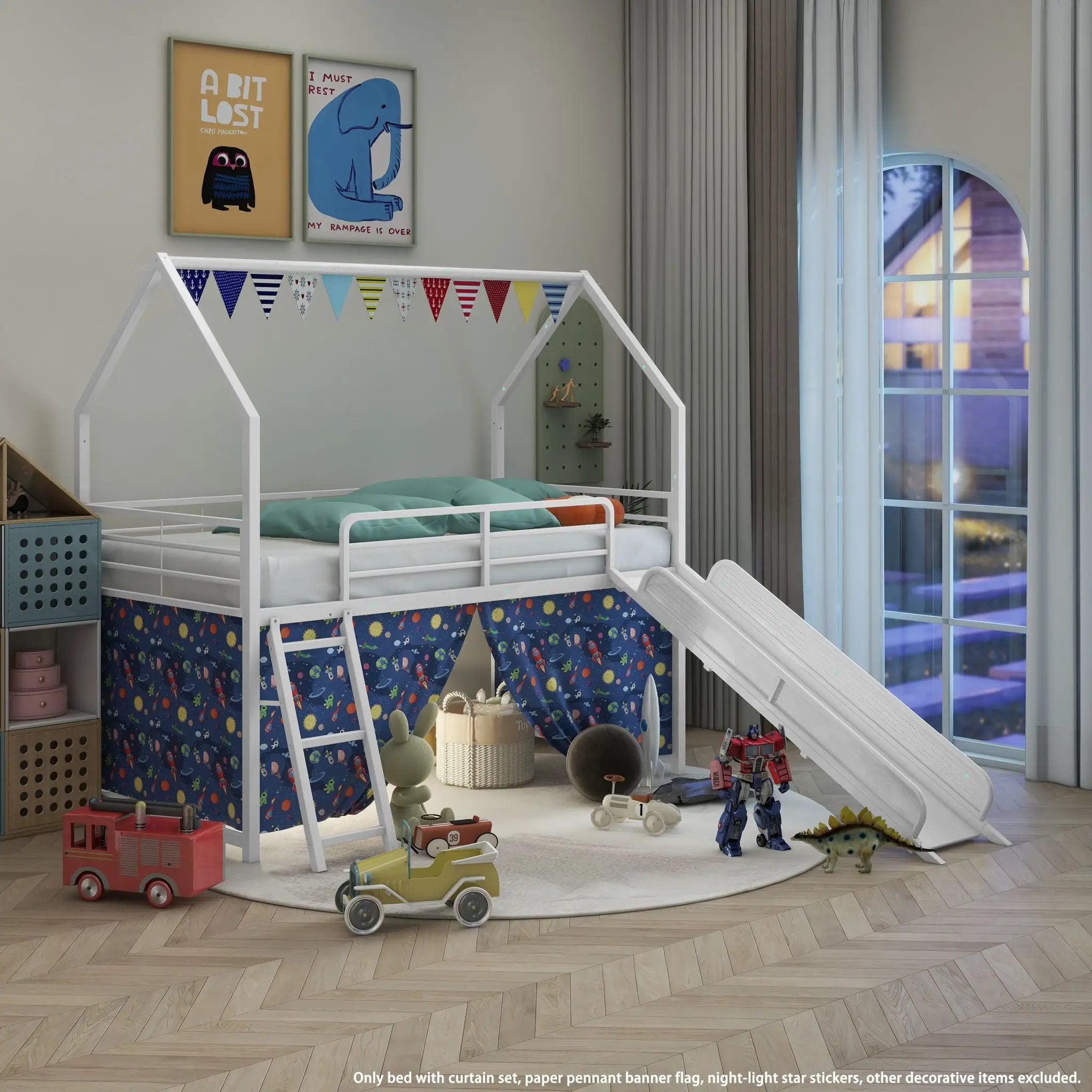 Jack - House Loft Bed With Slide And Curtain Set by Unique Piece Furniture