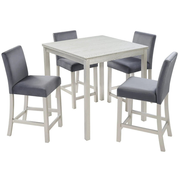 5 Pieces Counter Height Table Set, Kitchen Table With Square Table And 4 Upholstered Chairs, photo 2 of 14