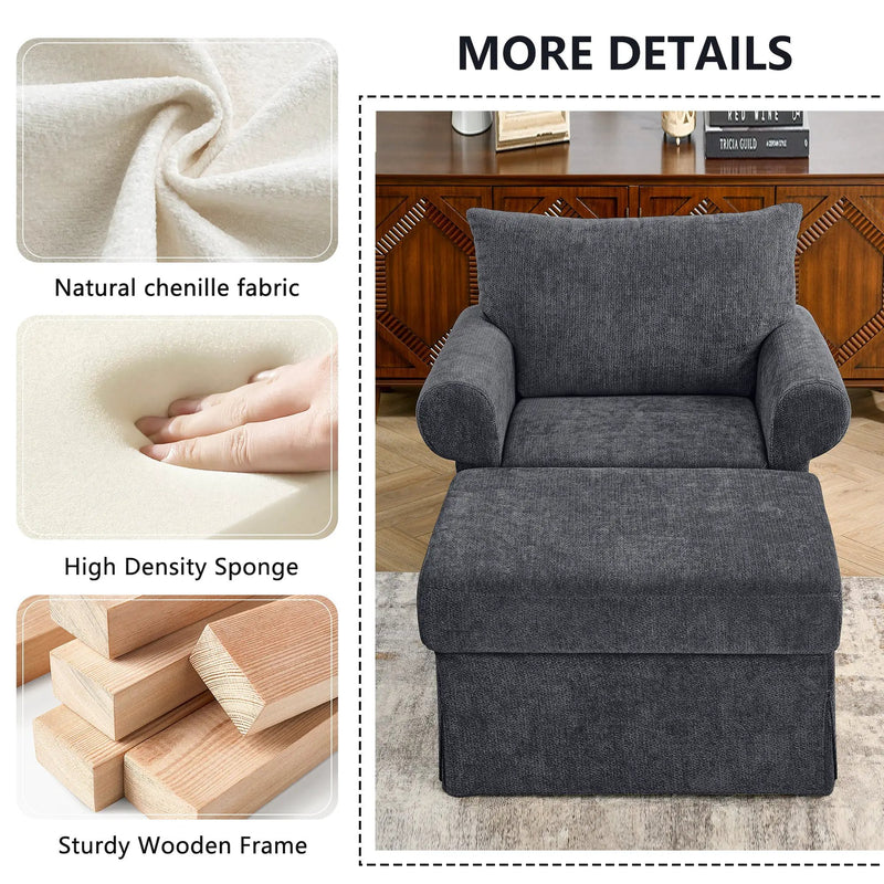 37.5" Accent Chair with Ottoman by HouseOfZazla
