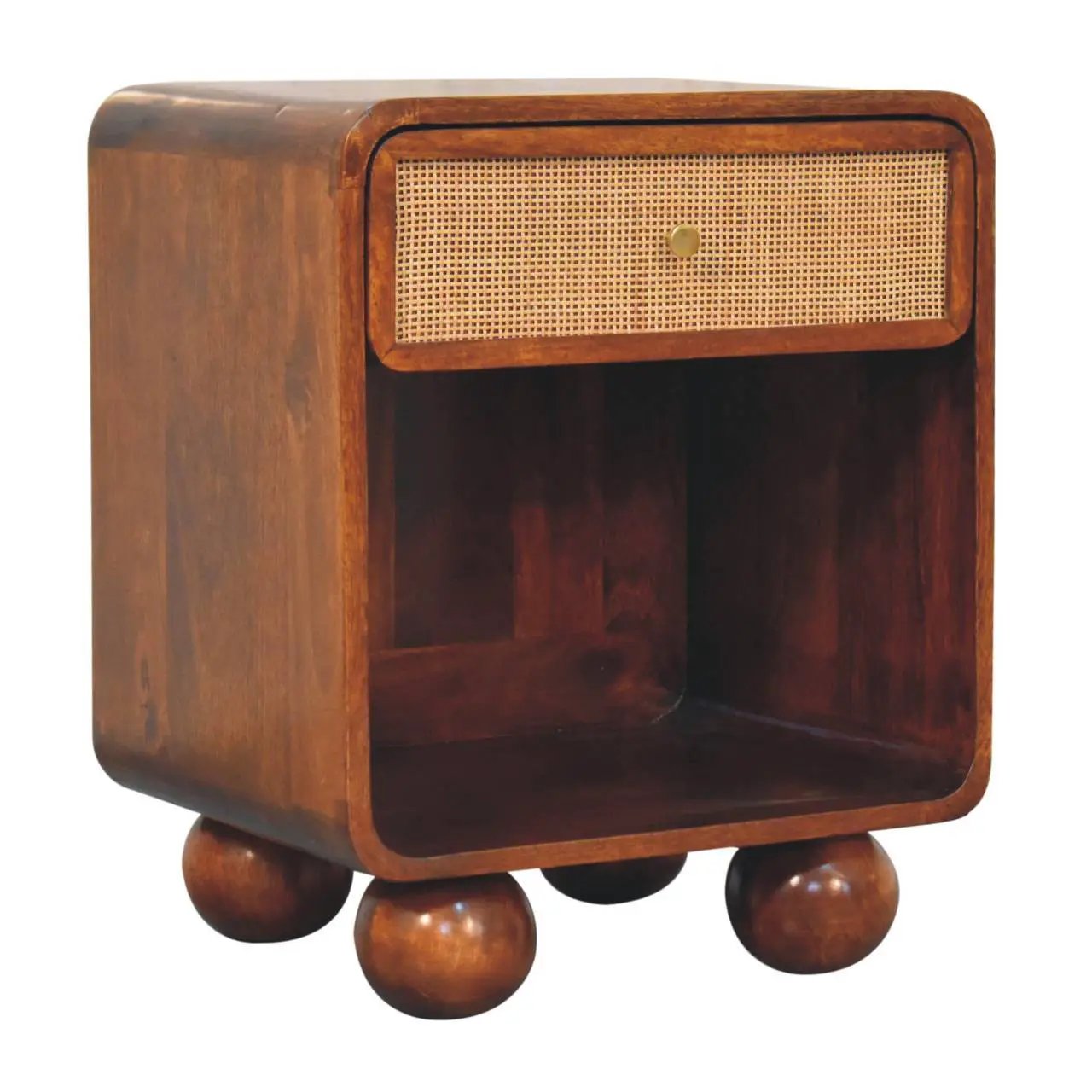 Open Woven Bedside Table, 1 Drawer - Chestnut by HouseOfZazla