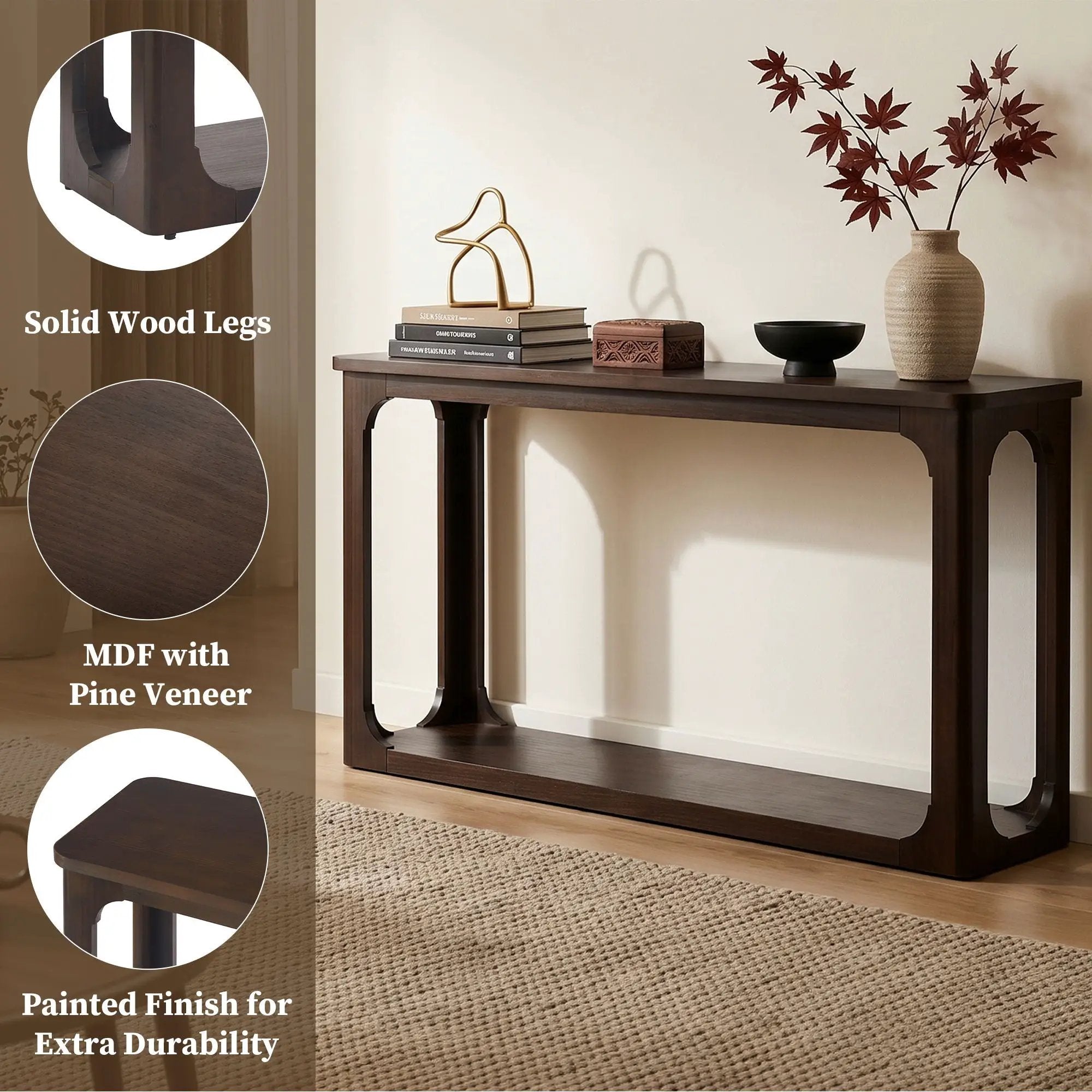 Console Table With Open Arch Cutouts For Living Room Hallway - Espresso by HouseOfZazla