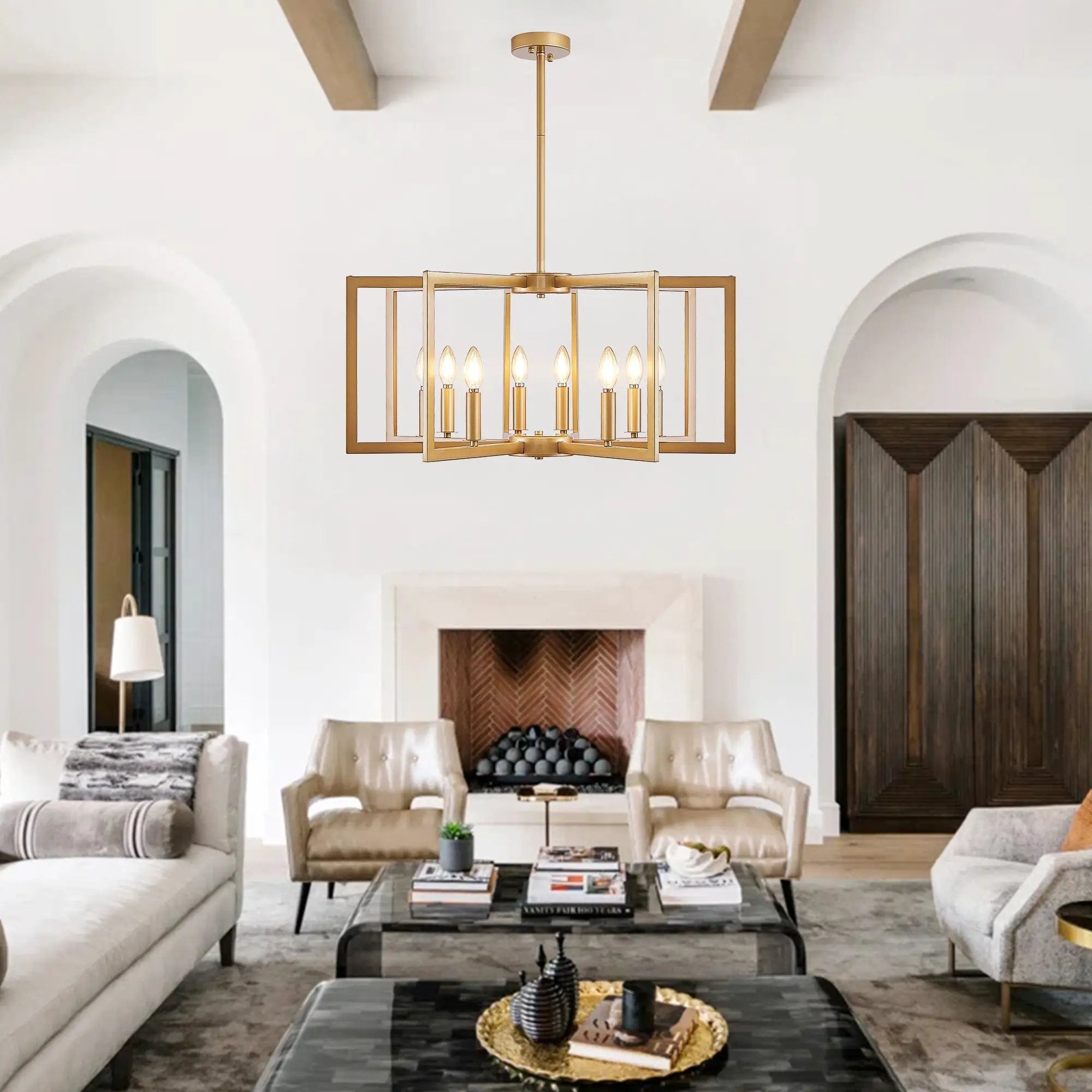 27' Modern Golden Geometric 8-Light Chandelier by HouseOfZazla
