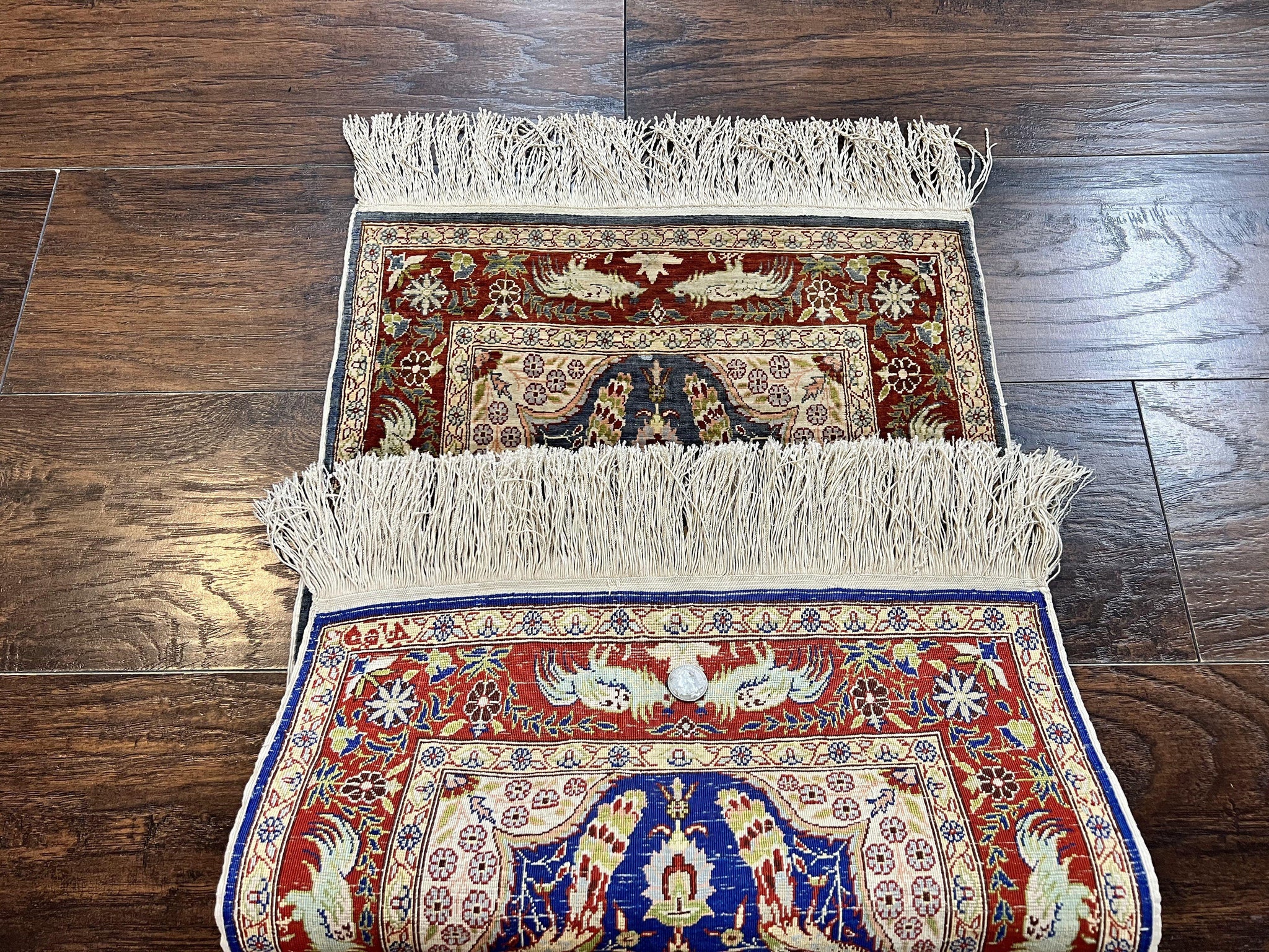 Silk Turkish Hereke Rug 2x3, Peacocks Birds, Signature from Master Weaver, Super Finely Hand Knotted 550 KPSI, Animal Pictorials by Jewel Rugs