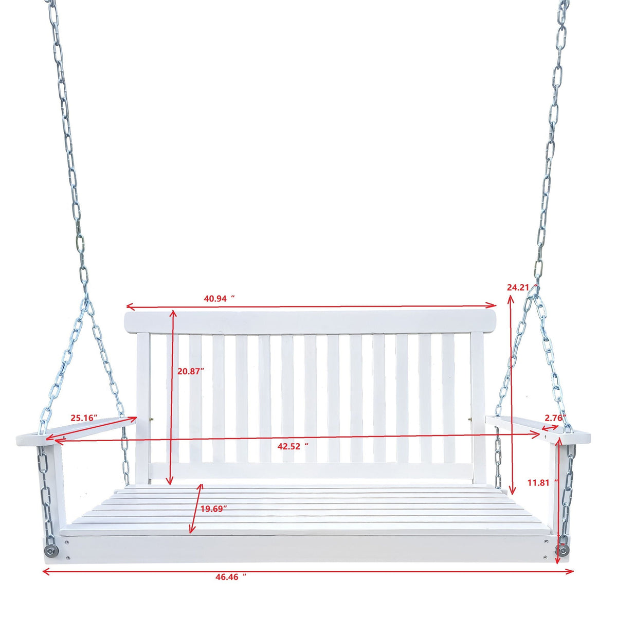 Wood Patio Swing with Armrests - Light Brown, White, or Black, photo 9 of 12