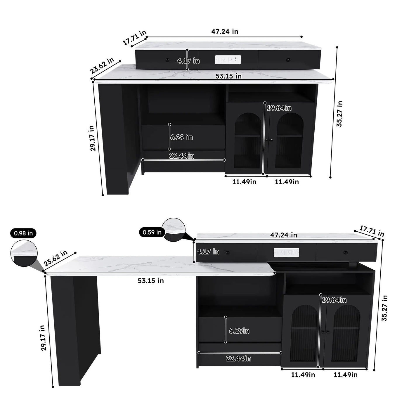 Retro Kitchen Island Set With Chairs, Extendable & Rotating Table, 4 Drawers & Door Cabinets by Unique Piece Furniture