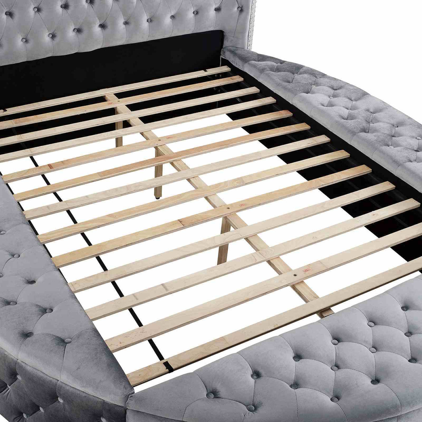Glam Button Tufted Wingback Round Bed With Storage And USB Ports by Unique Piece Furniture