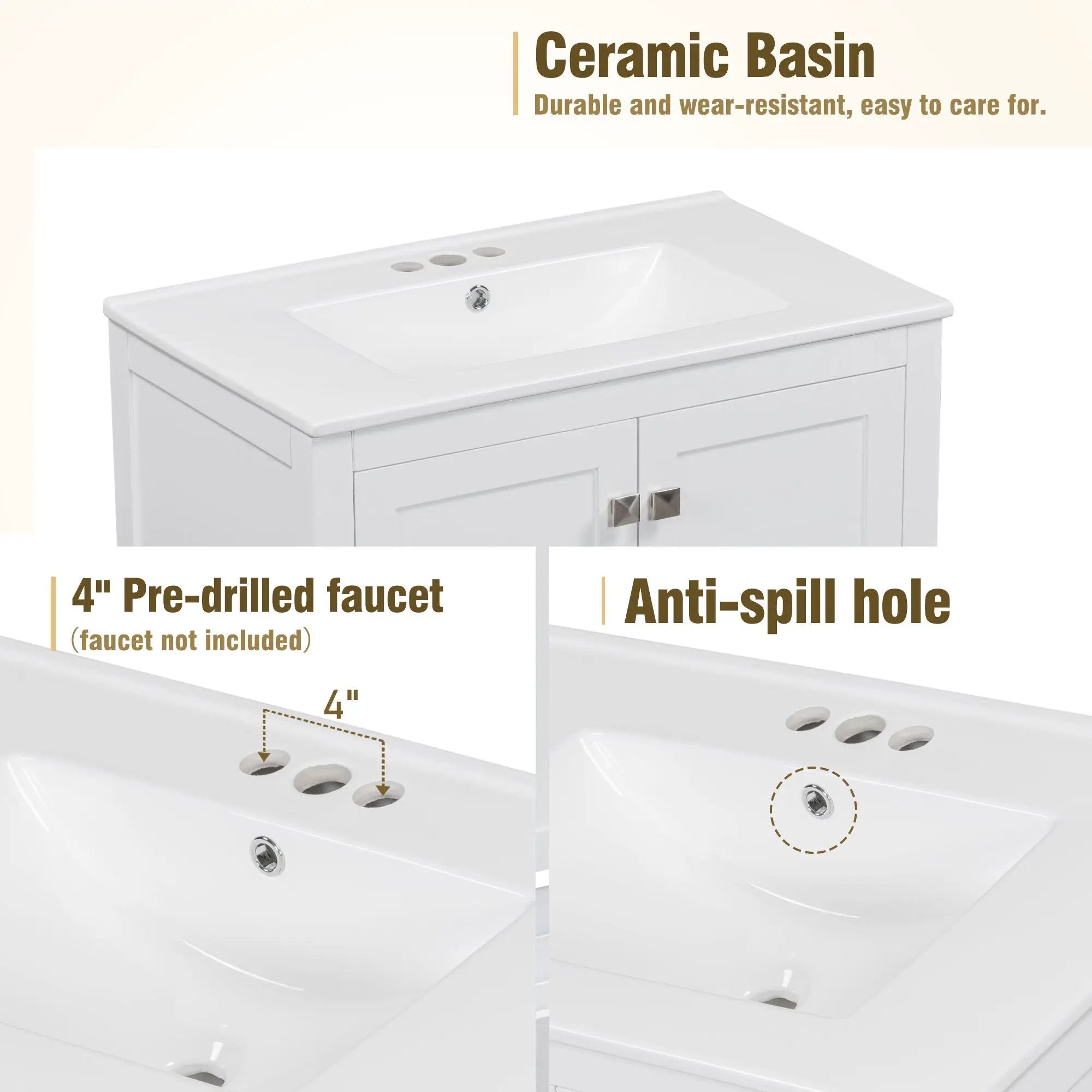 Bathroom Vanity With Single Sink, Combo Cabinet Undermount Sink, Bathroom Storage Cabinet With Two Doors And A Drawer, Soft Closing, Multifunctional Storage, Solid Wood Frame by HouseOfZazla