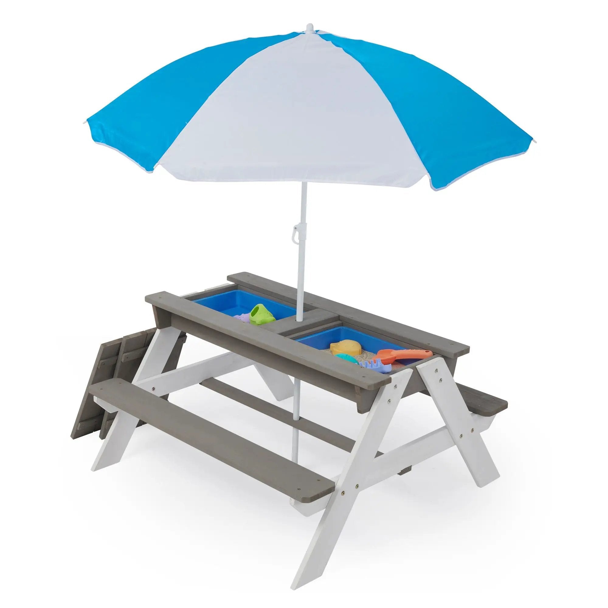 3-In-1 Kids Outdoor Wooden Picnic Table With Umbrella, Convertible Sand & Water, ASTM & CPSIA Certification by Unique Piece Furniture