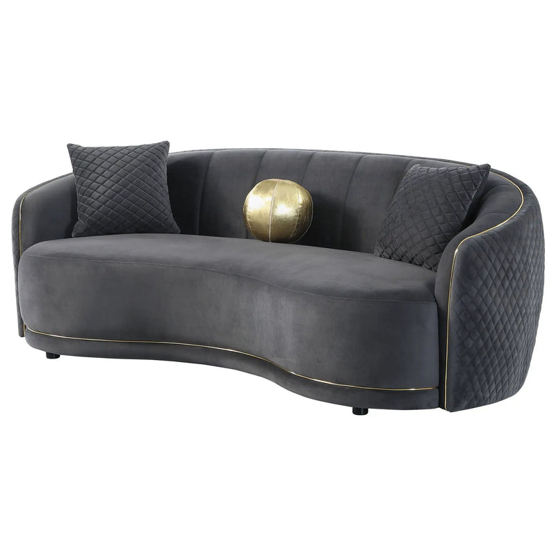 Brookside Velvet Upholstered Curved Sofa Dark Grey by Unique Piece Furniture