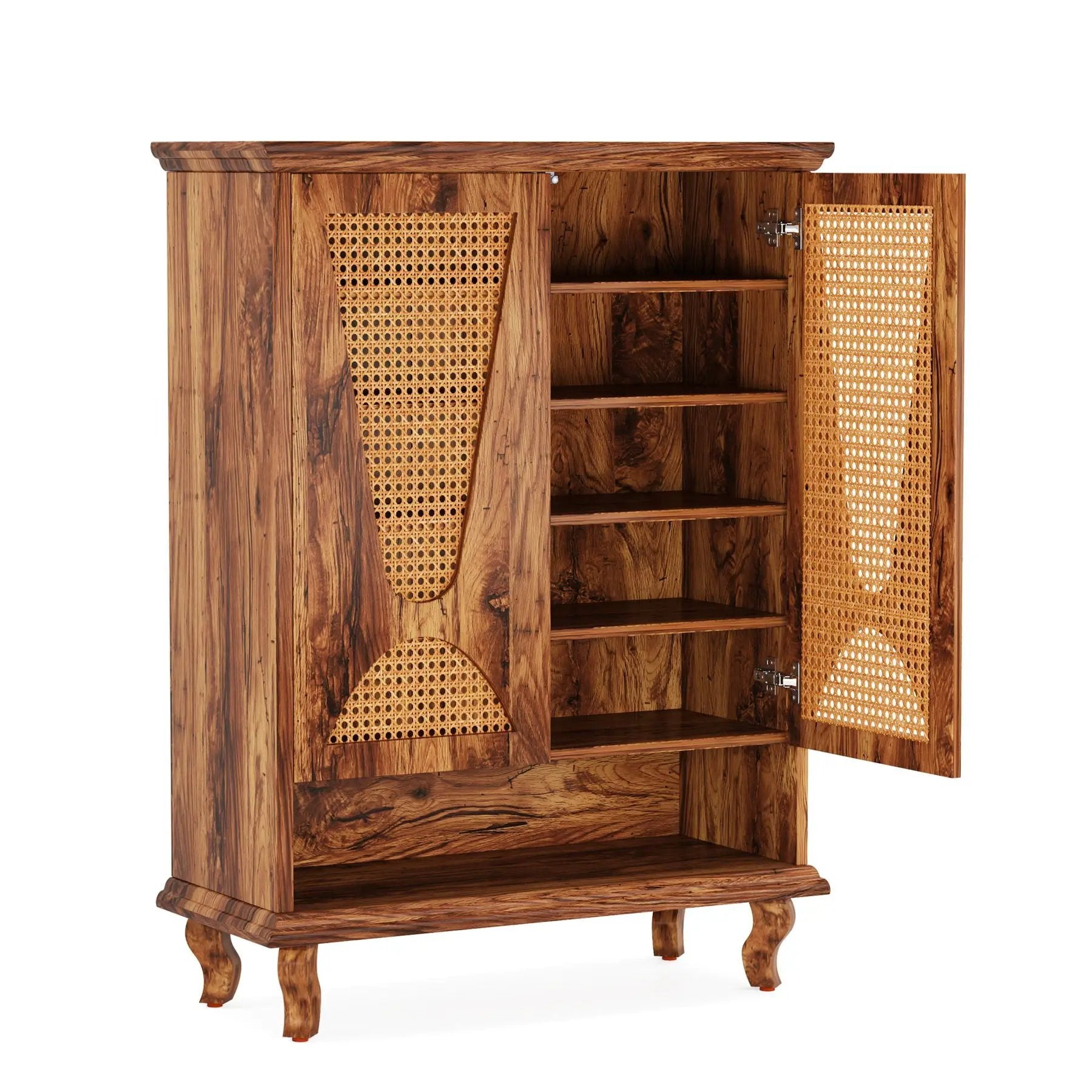 Shoe Cabinet With 5 Tier Freestanding Organizer, Ventilated Doors - Natural Wood by HouseOfZazla