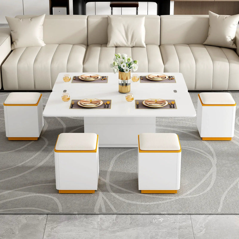 Lift Top Coffee Table With 4 Storage Stools by Unique Piece Furniture