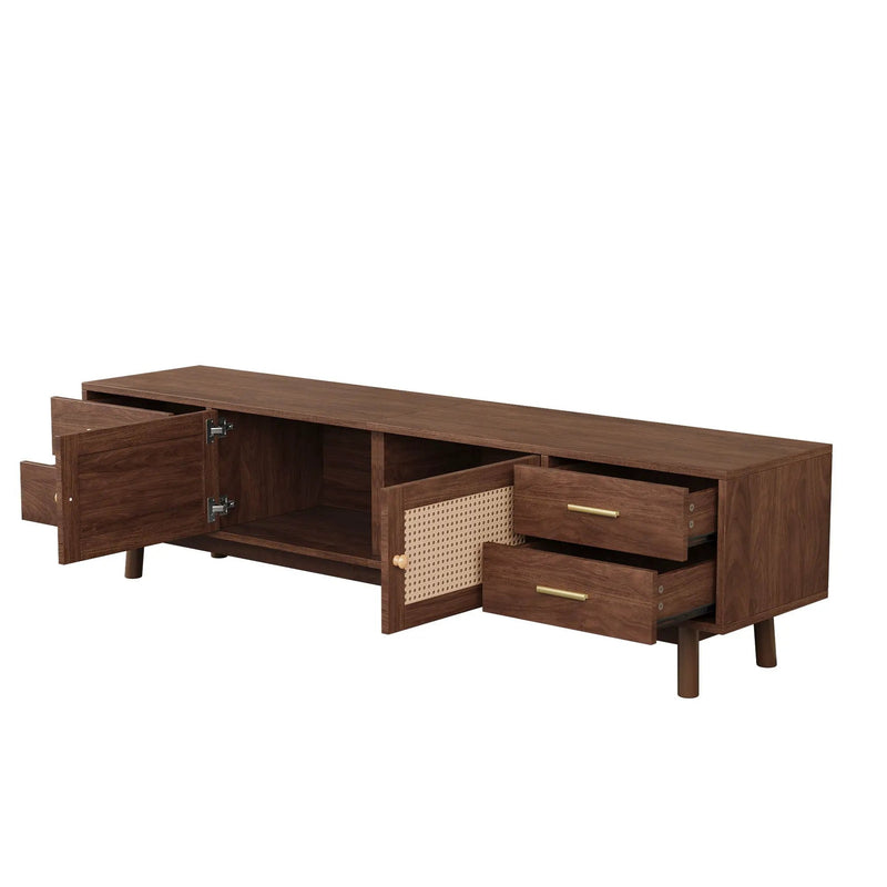 70" TV Stand With Doors For TVs Up To 80", Media Console With 4 Drawers & Cable Holes - Dark Brown by HouseOfZazla