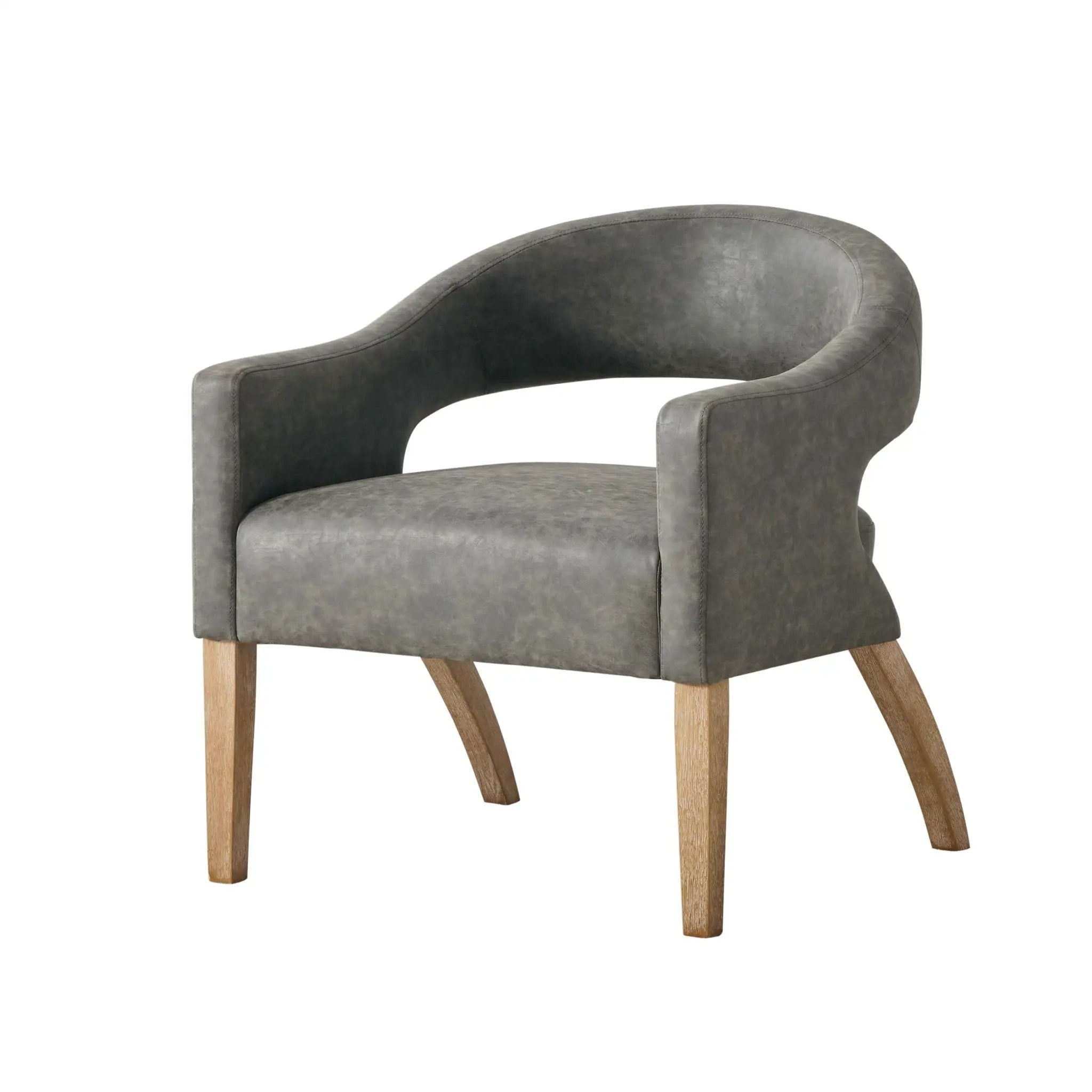 Upholstered Open Back Armchair With Weathered Rubberwood Legs by Unique Piece Furniture