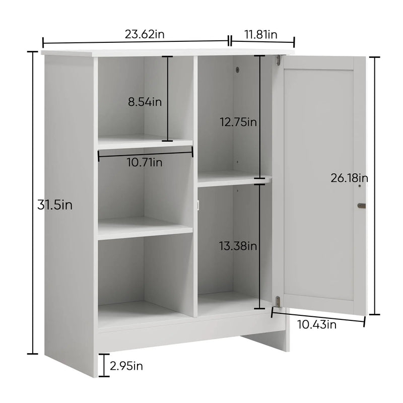 Classic Freestanding Bathroom And Kitchen Storage Cabinet With Adjustable Shelves - White by Unique Piece Furniture