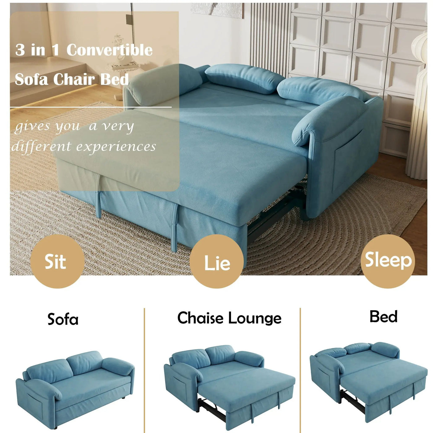 Sofa, Dual Purpose Lounge With Retractable Queen Size Bed by HouseOfZazla