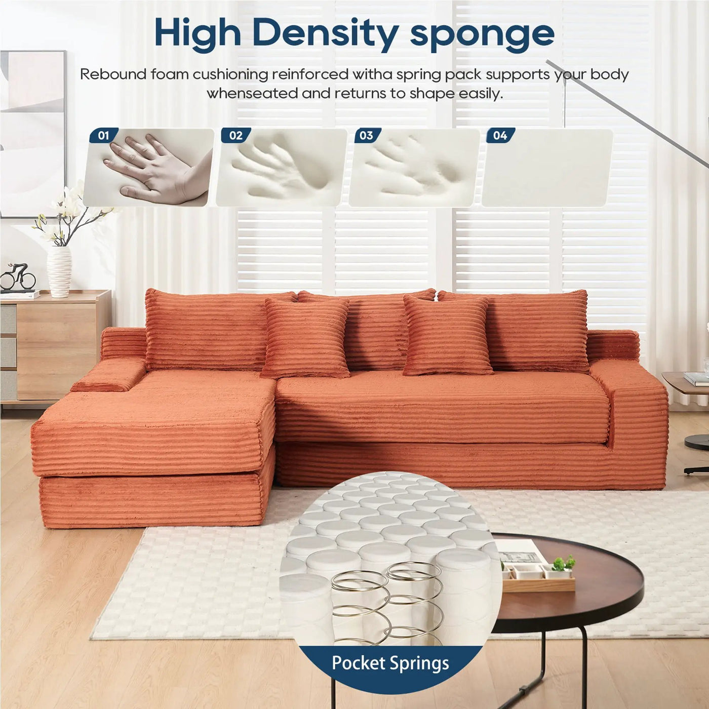 Modern L - Shaped Sectional Couch With Memory Foam by Unique Piece Furniture