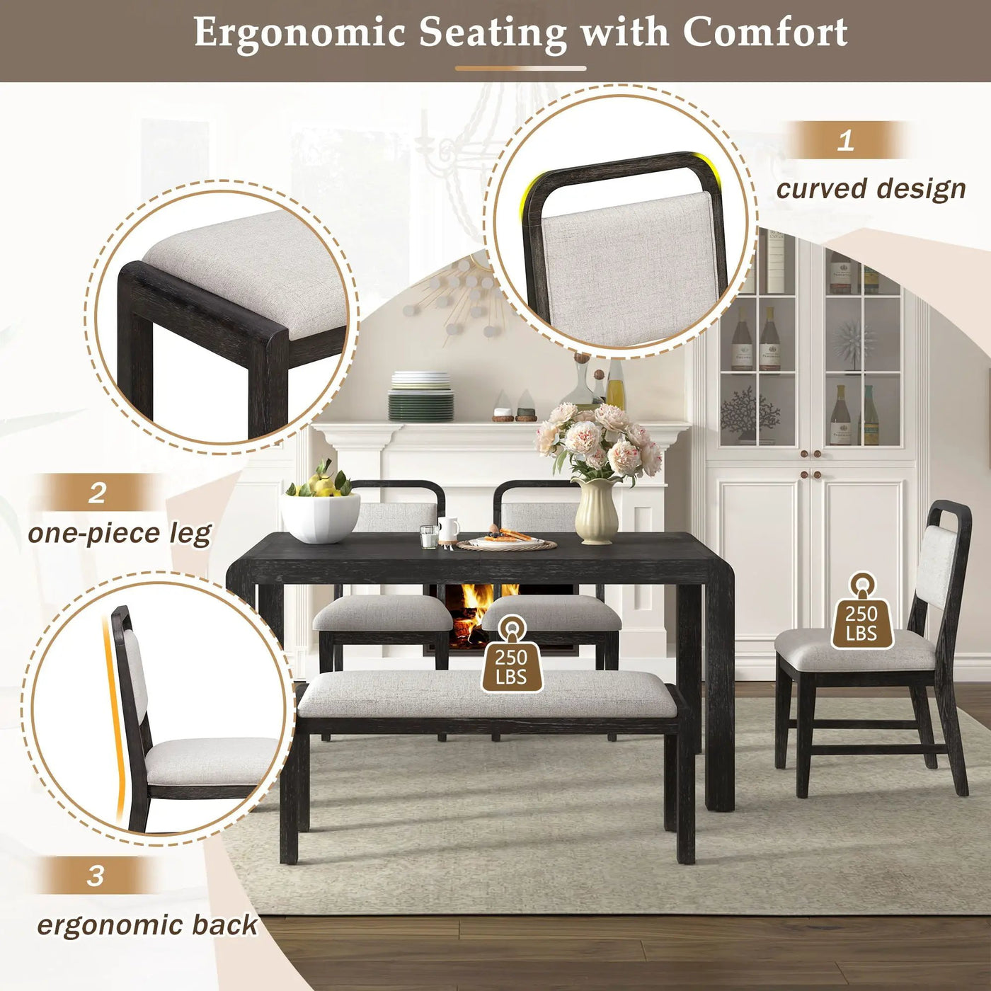 Extendable Dining Table Set With 4 Upholstered Chairs And 1 Bench by HouseOfZazla